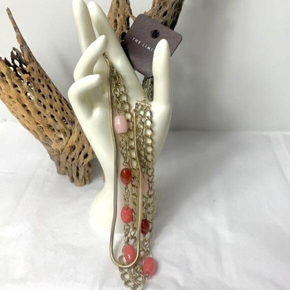 The Limited Pink Glass Bead Gold Tone 3 Strand Necklace - Picture 1 of 6